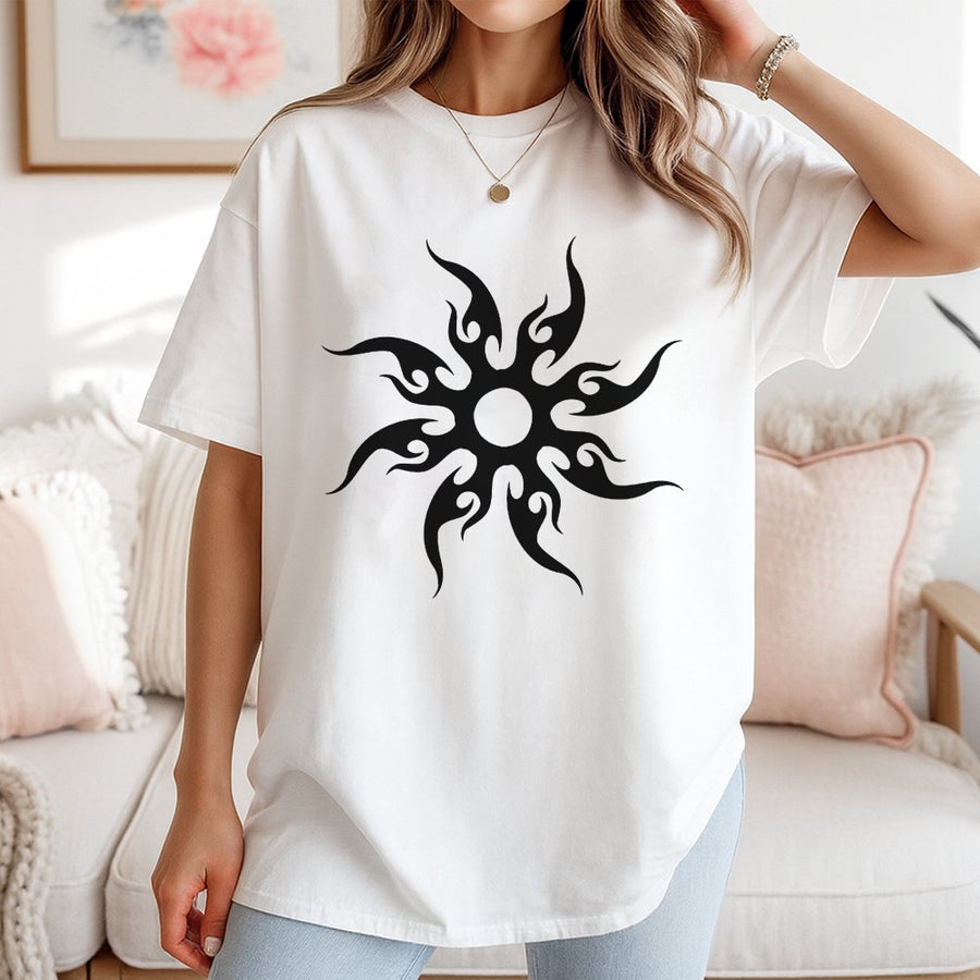 Tribal Sun Flame T-Shirt | Y2K Aesthetic Graphic Tee | 100% Cotton Premium Quality | Unisex Streetwear Gift for Men and Women