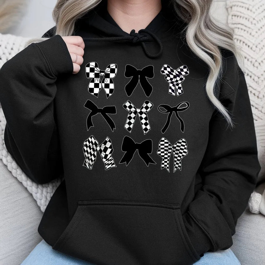 Coquette Bow Hoodie | Trendy Checkered Ribbon Aesthetic | Premium Soft Cotton Blend | Aesthetic Grunge Gift For Women & Teens