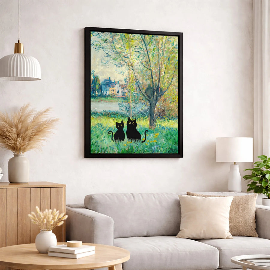 Black Cat Canvas Wall Art | Impressionist Landscape Painting Style | 1.25" Premium Gallery Wrapped Profile | Unique Gift for Cat Lovers