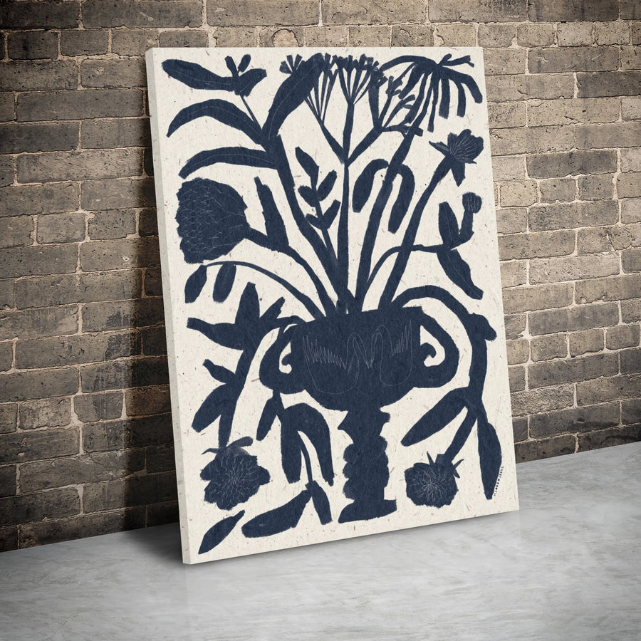 Abstract Floral Canvas Wall Art | Navy Blue Silhouette Bouquet Print | Gallery Wrap 1.25 Inch Thick | Modern Minimalist Home Decor Gift