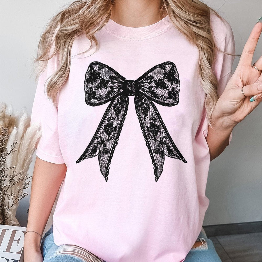 Coquette Lace Bow T-Shirt | Aesthetic Floral Ribbon Graphic | 100% Cotton Premium Tee | Trendy Girly Gift for Her