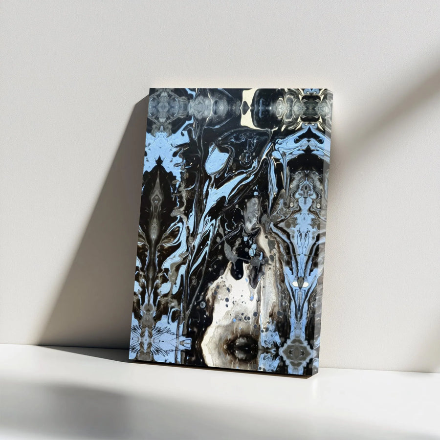 Abstract Marble Canvas Wall Art | Symmetrical Blue Black White Fluid Painting | 1.25 Inch Gallery Wrap | Modern Home Office Decor Gift