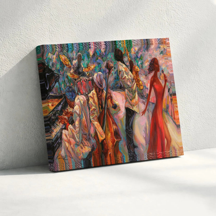 Abstract Jazz Band Canvas Wall Art | Vibrant Music Club Painting | Premium Fade-Resistant Print | Collector's Gift for Music Lover
