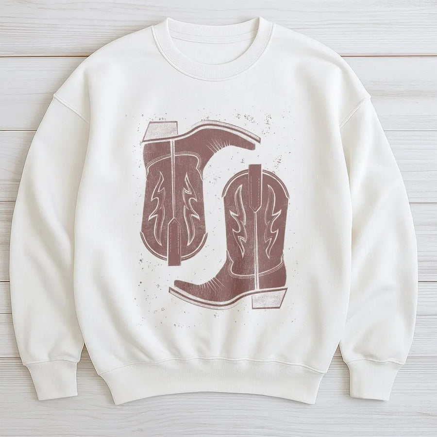 Cowgirl Boots Sweatshirt | Retro Western Graphic Sweatshirt | Premium Cotton Blend Pullover | Country Rodeo Gift for Her