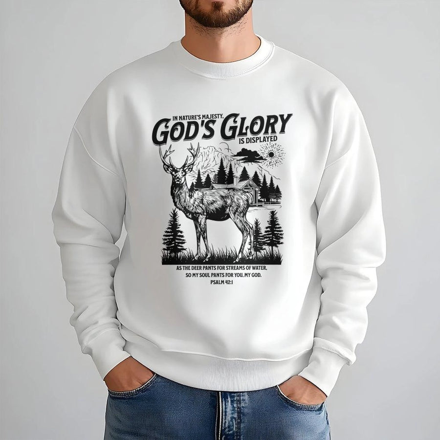 Psalm 42:1 Deer Sweatshirt | Nature Wildlife Scripture Graphic | Premium Cotton Blend | Christian Faith Gift for Men and Women