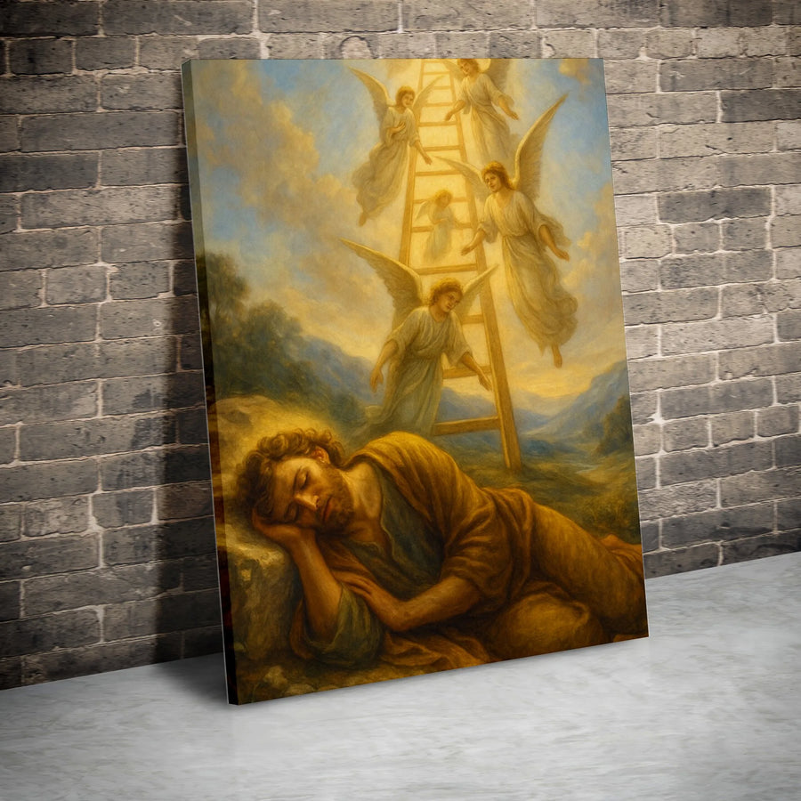 Jacobs Ladder Canvas Wall Art | Biblical Angels Dream Scene Print | Premium Gallery Wrapped Stretched Frame | Religious Home Decor Gift