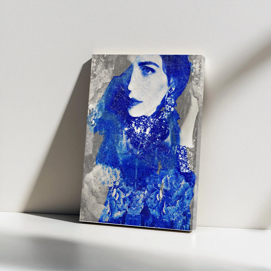 Abstract Woman Portrait Canvas Print | Blue Gaze Floral Collage Art | Premium 1.25" Thick Gallery Canvas | Modern Living Room Decor Gift