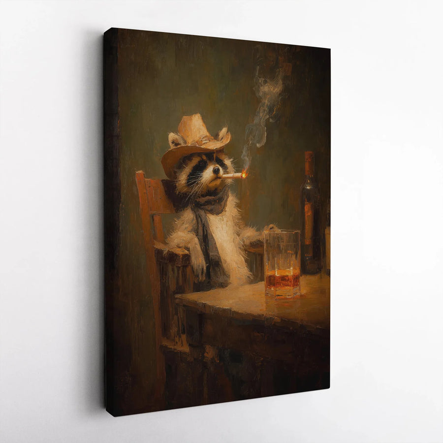 Cowboy Raccoon Wall Art | Rustic Western Whiskey Bar Decor | Gallery Quality 1.25" Canvas | Unique Animal Lover Gift