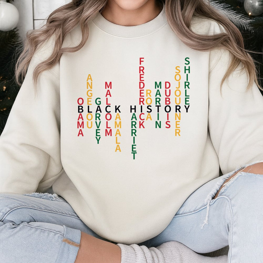 Black History Month Sweatshirt | Iconic African American Leaders List | Premium Cotton Blend | Gift for Educators and History Buffs
