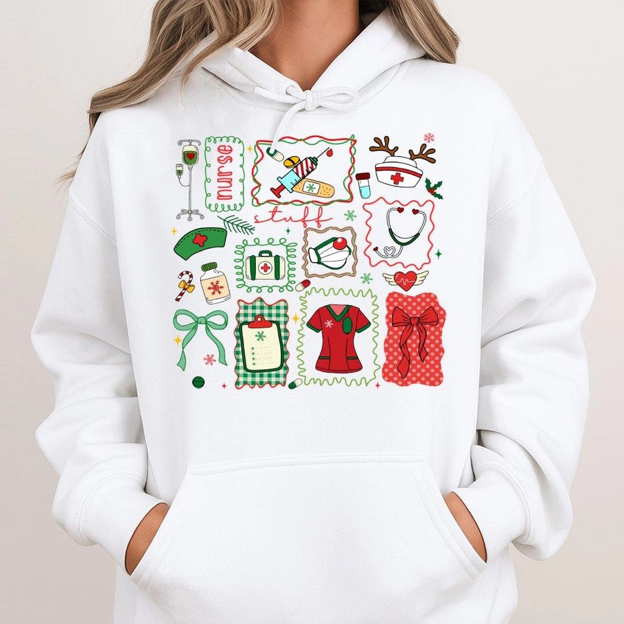 Christmas Nurse Hoodie | Festive Medical Print Sweatshirt | Premium Cotton-Blend | Gift for RN, LPN, Nursing Student