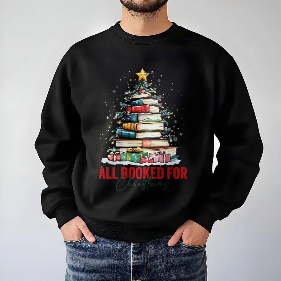 All Booked For Christmas Sweatshirt | Book Tree Graphic Print | Premium Cotton Blend | Gift For Readers & Book Lovers
