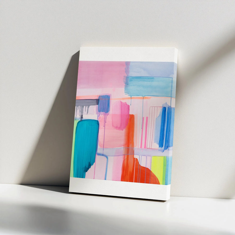 Abstract Canvas Wall Art | Colorful Watercolor Block Design | Premium Gallery Wrapped Canvas | Modern Living Room Decor