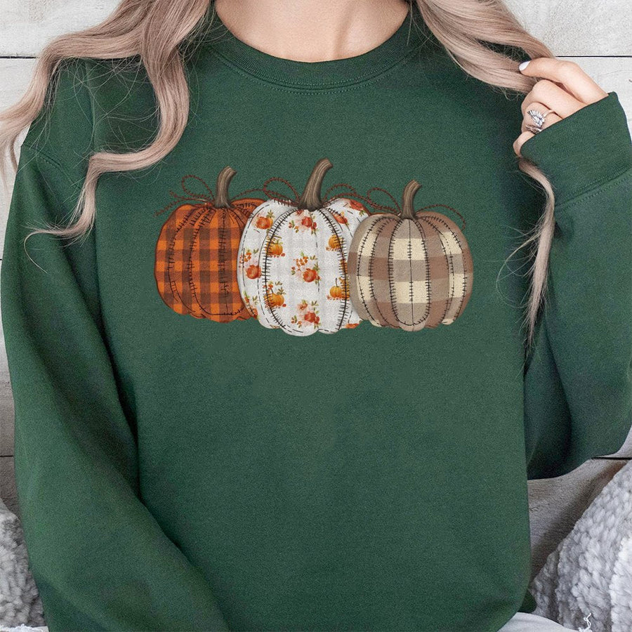 Pumpkin Sweatshirt | Patchwork Boho Fall Design | Premium Cotton Blend | Cozy Autumn Gift for Women