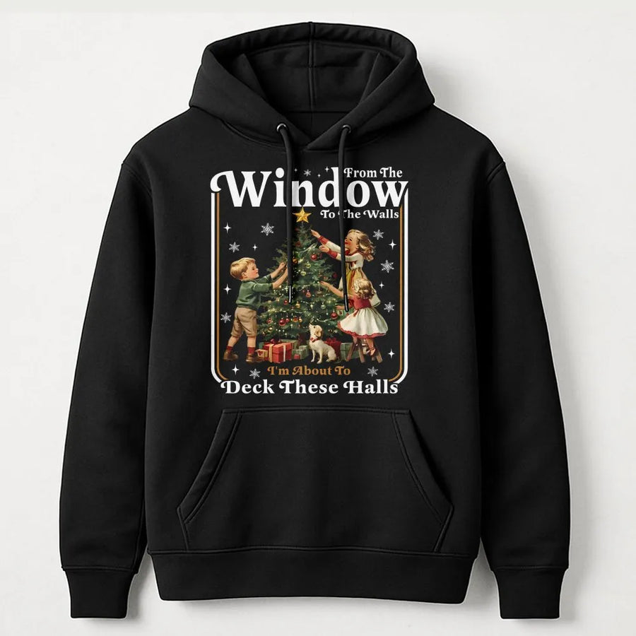 Funny Christmas Hoodie | Retro Deck The Halls Graphic Sweatshirt | Premium Cotton Blend | Holiday Party Gift for Men and Women