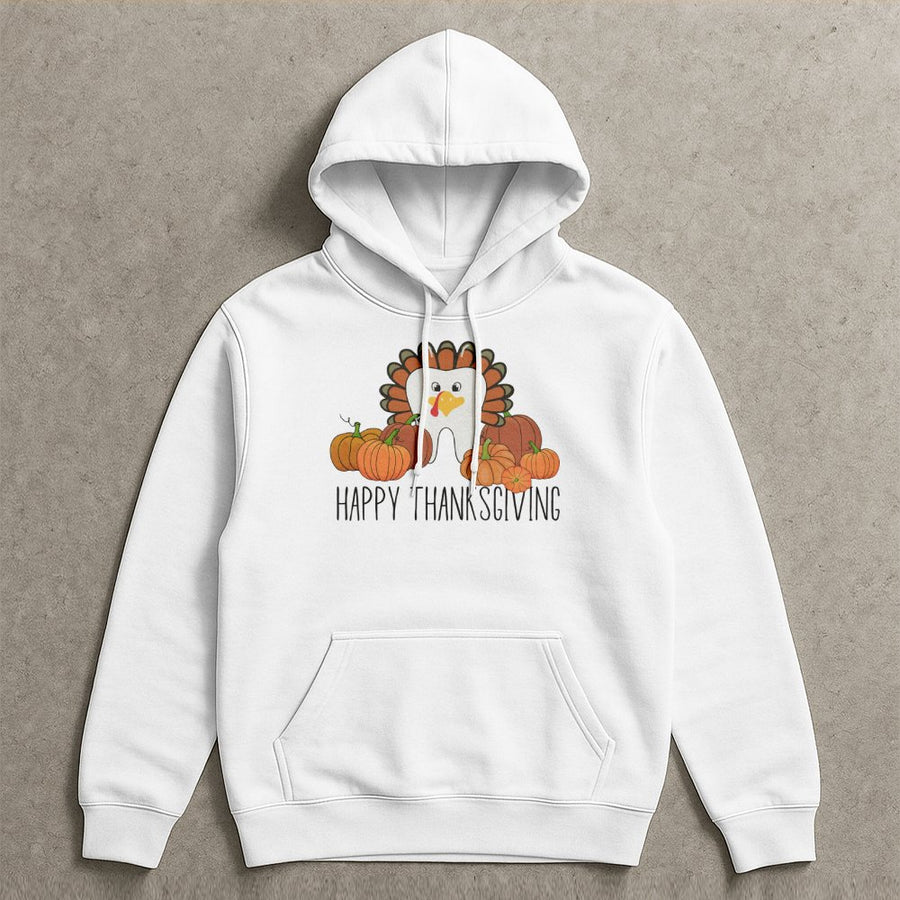 Happy Thanksgiving Tooth Hoodie | Cute Turkey Dental Graphic | Premium Cotton Blend | Funny Gift for Dentist or Dental Hygienist