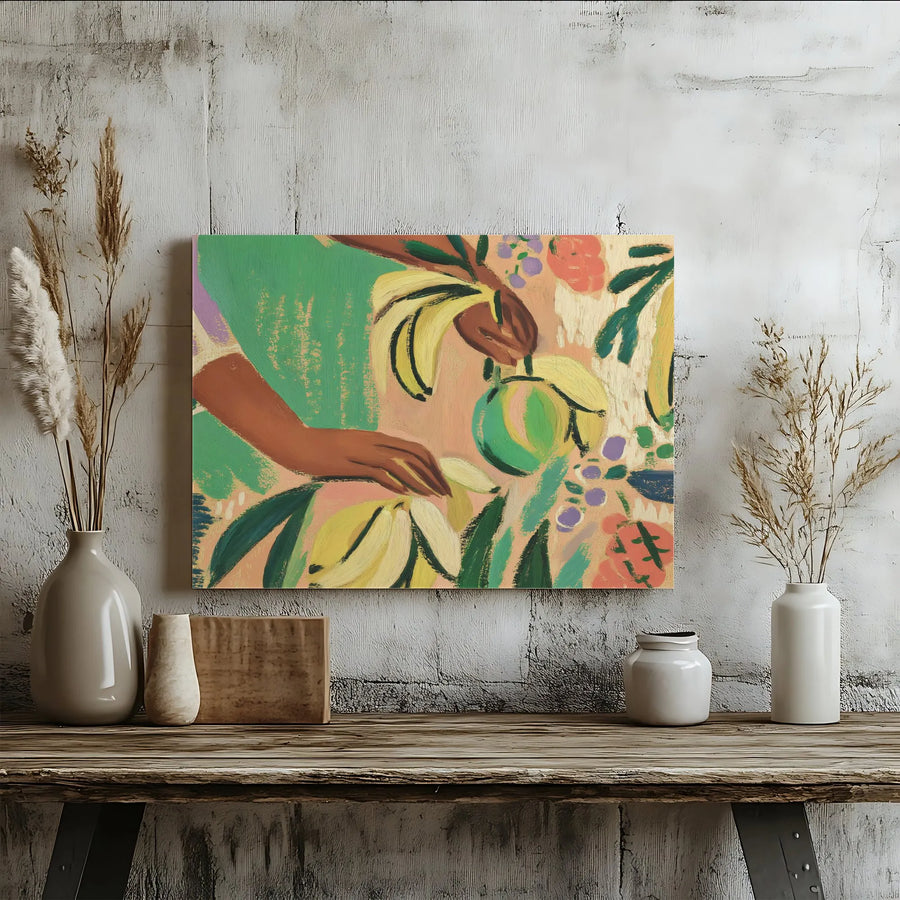 Abstract Banana Harvest Canvas Wall Art | Mid-Century Modern Fruit Still Life | Premium Gallery-Wrapped Print | Home Decor for Kitchen & Dining Room