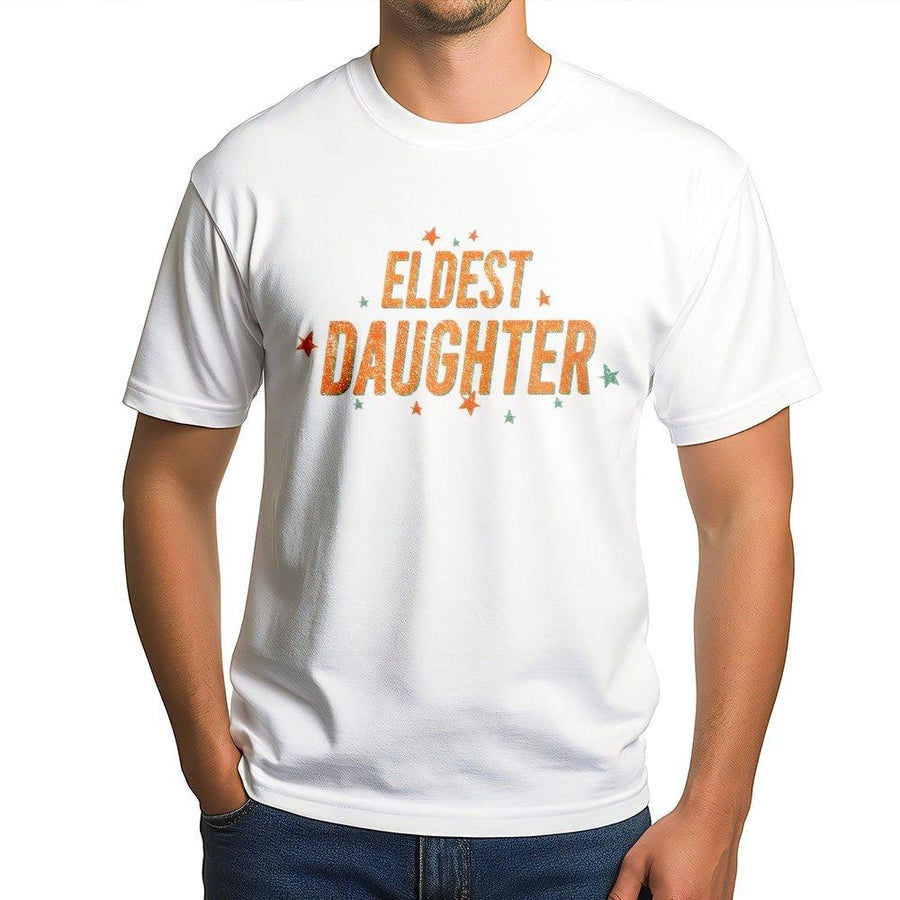 Eldest Daughter T-Shirt | Retro Star Typography Graphic Tee | Premium Cotton Casual Wear | Funny Sister Birthday Gift for Eldest Child