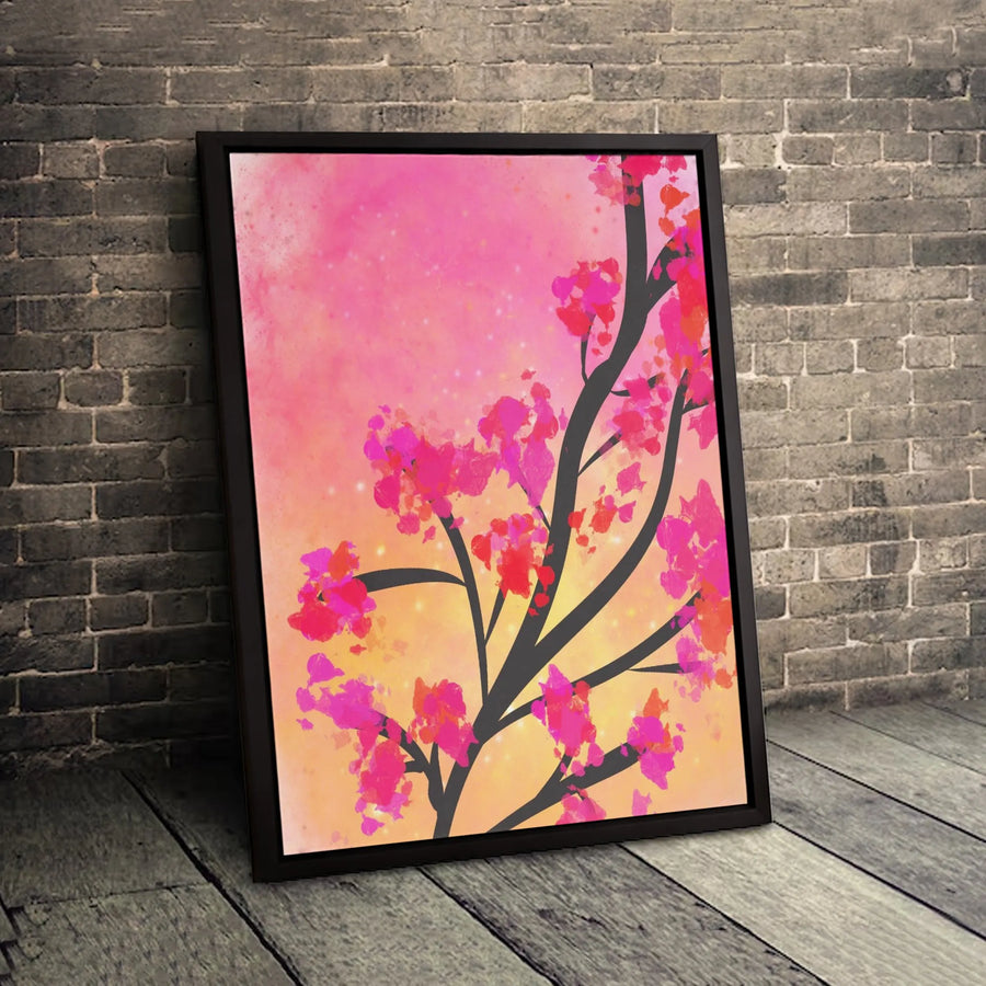 Abstract Cherry Blossom Canvas Wall Art | Pink and Gold Floral Painting | Gallery Quality 1.25-Inch Profile | Botanical Home Decor Gift