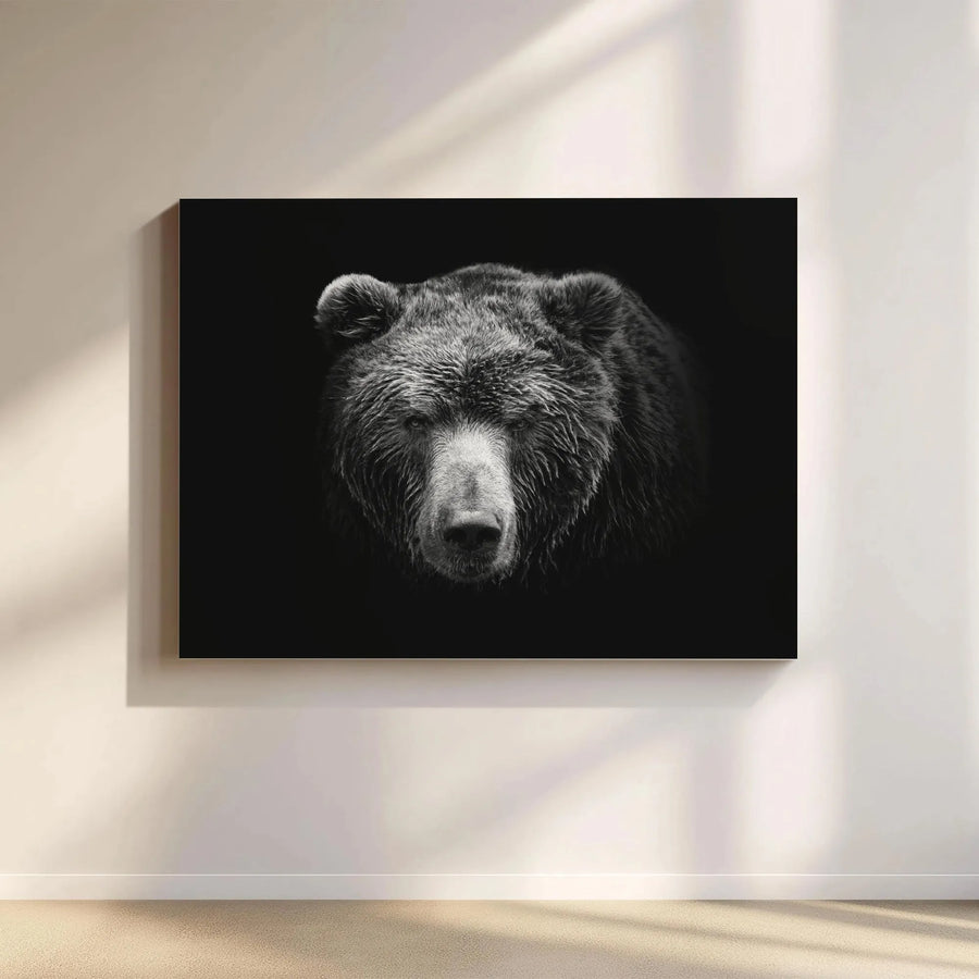 Grizzly Bear Wall Art | Black and White Wildlife Photography | Premium Gallery Wrap Canvas | Modern Home Office Decor Gift