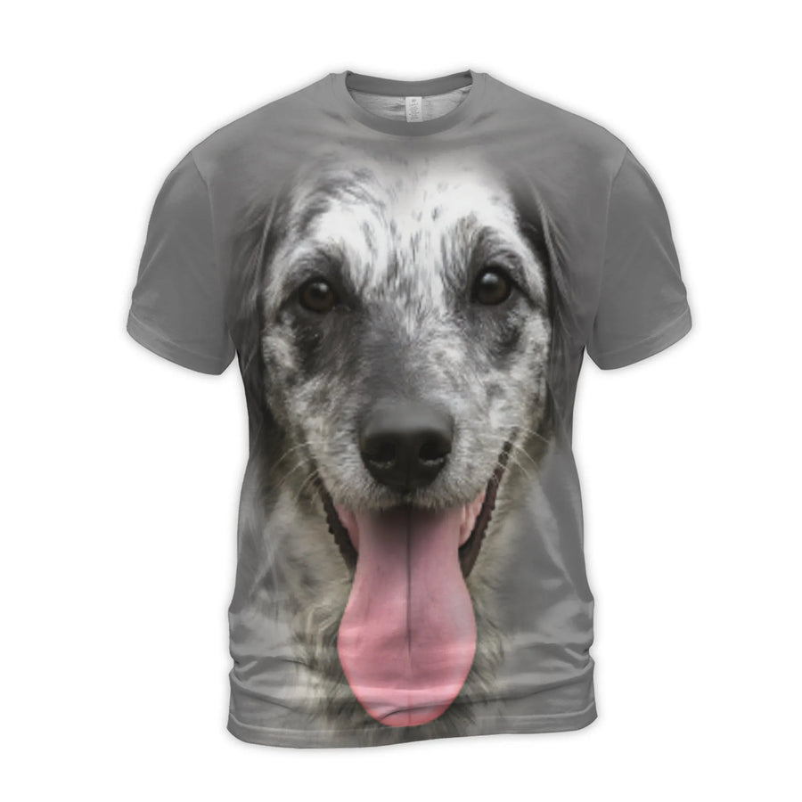 Smiling Dog Face 3D T-Shirt | Realistic Canine Portrait Graphic Tee | Premium Polyester Spandex | Gift for Dog Lovers and Pet Owners