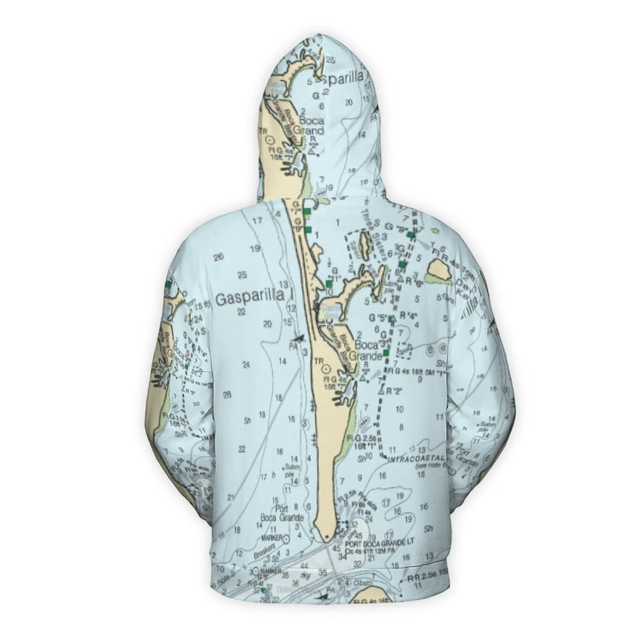 Gasparilla Island Nautical Map Hoodie | Boca Grande Chart Print | Premium Soft Fleece | Gift for Boaters and Fishing Enthusiasts