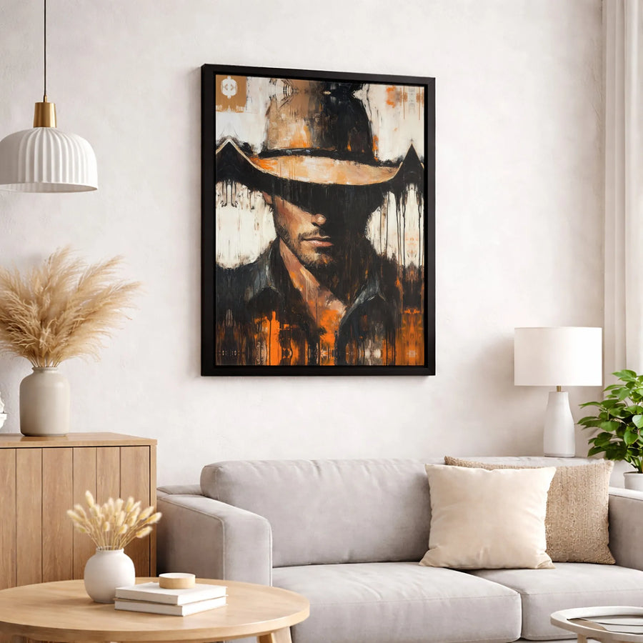 Abstract Cowboy Canvas Print | Modern Western Wall Art | 1.25 Inch Gallery Wrap | Rustic Home Decor Gift for Him