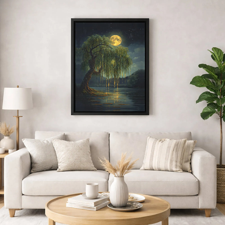 Weeping Willow Wall Art | Magical Moonlit Tree Canvas Print | Premium Gallery Wrap 1.25" Profile | Fantasy Nature Home Decor Gift