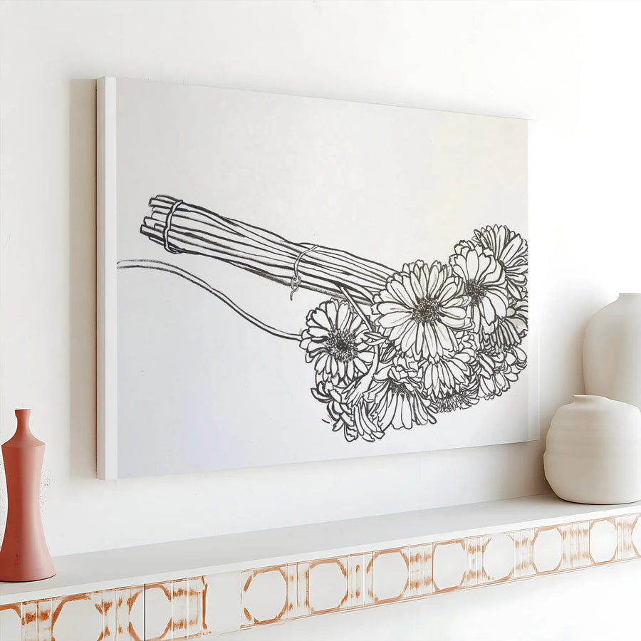 Gerber Daisy Bouquet Canvas Wall Art | Minimalist Floral Line Drawing | Premium 1.25" Thick Canvas Print | Modern Home Decor Gift