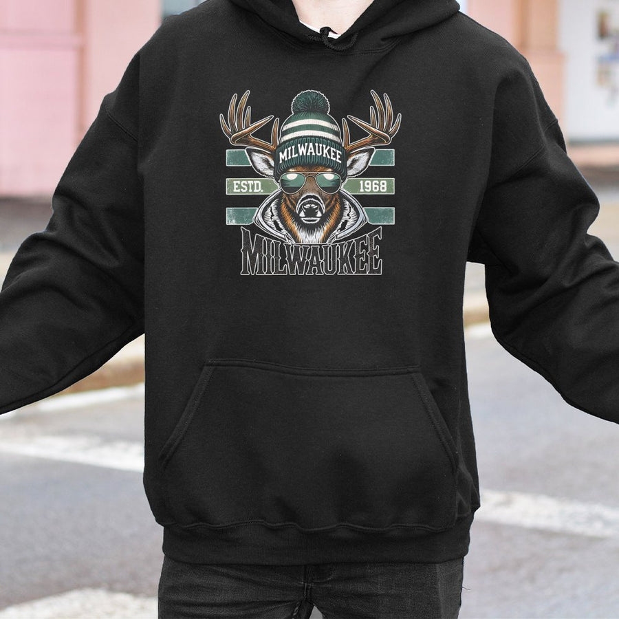 Milwaukee Basketball Hoodie | Vintage Style Deer Graphic | Soft Cotton Blend | Premium Gift for Sports Fans