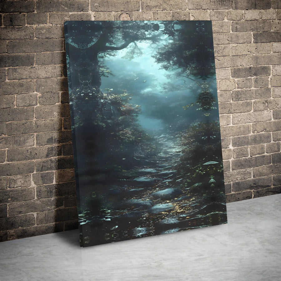 Enchanted Forest Canvas Wall Art | Misty Woodland Path Landscape | Premium Gallery Wrap 1.25" Depth | Dark Academia Home Decor
