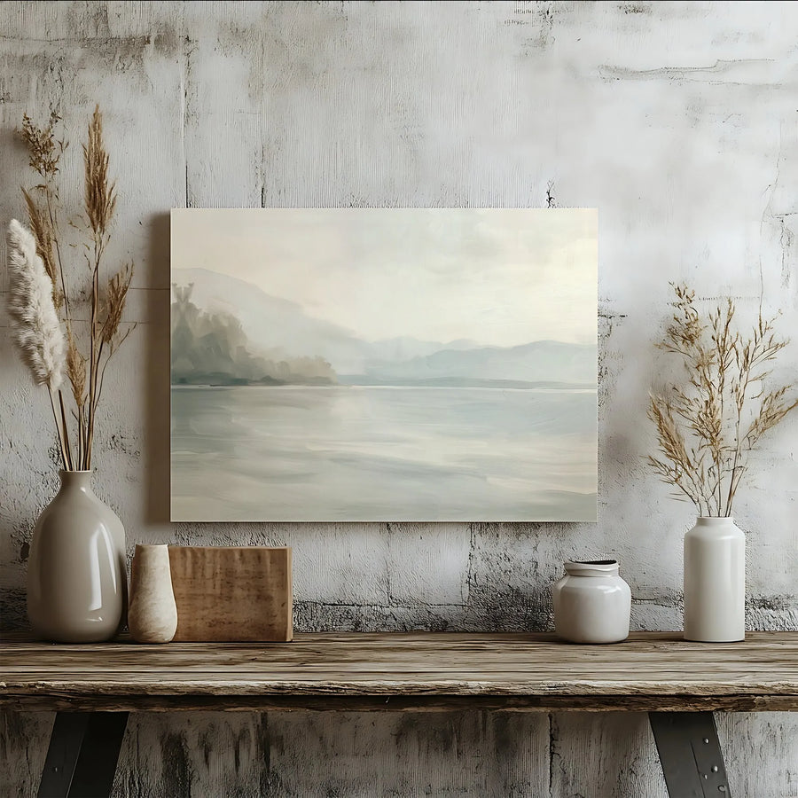 Misty Lake Landscape Canvas Print | Atmospheric Neutral Wall Art | Premium Gallery-Wrapped 1.25" Profile | Modern Home Decor Gift
