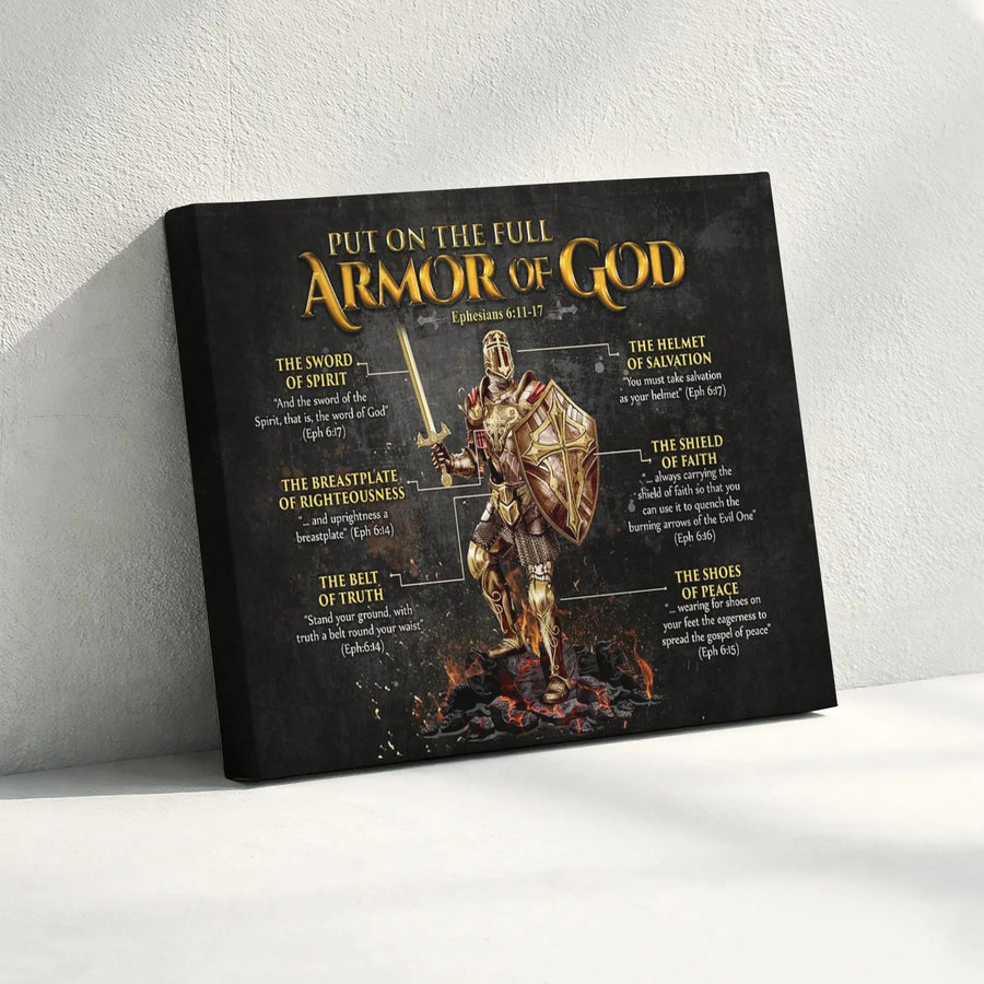 Armor of God Canvas Wall Art | Christian Knight Bible Verse Decor | Premium Canvas Print | Religious Home Decor Gift for Men