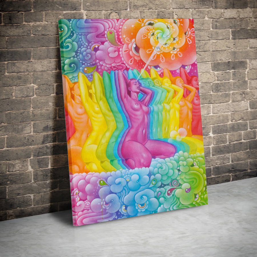 Psychedelic Art Vertical Canvas | Trippy Rainbow Goddess Spiritual Print | Premium Fade-Resistant Wall Art | Unique Gift for Meditation Room Decor