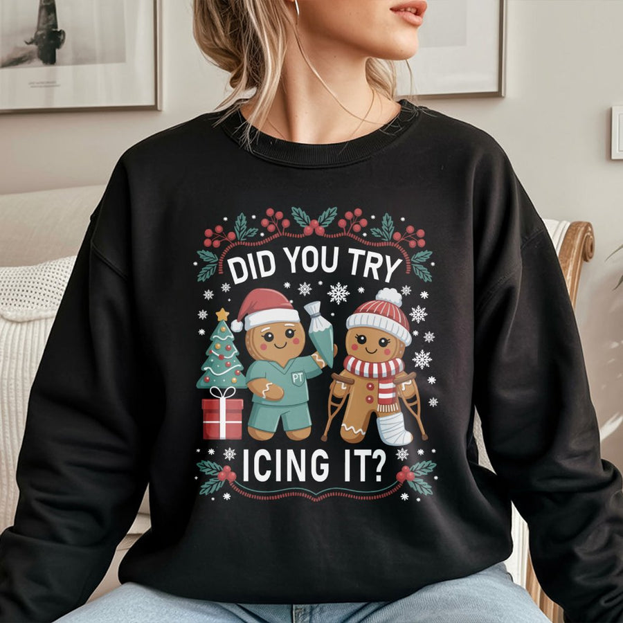 Physical Therapy Christmas Sweatshirt | Funny Gingerbread PT Gift | Soft Unisex Holiday Crewneck | Clinician Physical Therapist Apparel