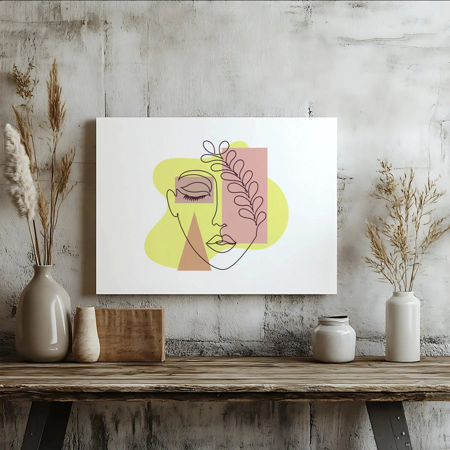 Abstract Woman Face Canvas | Minimalist Line Art with Geometric Shapes | Premium 1.25" Gallery Wrap | Modern Home Decor Wall Art