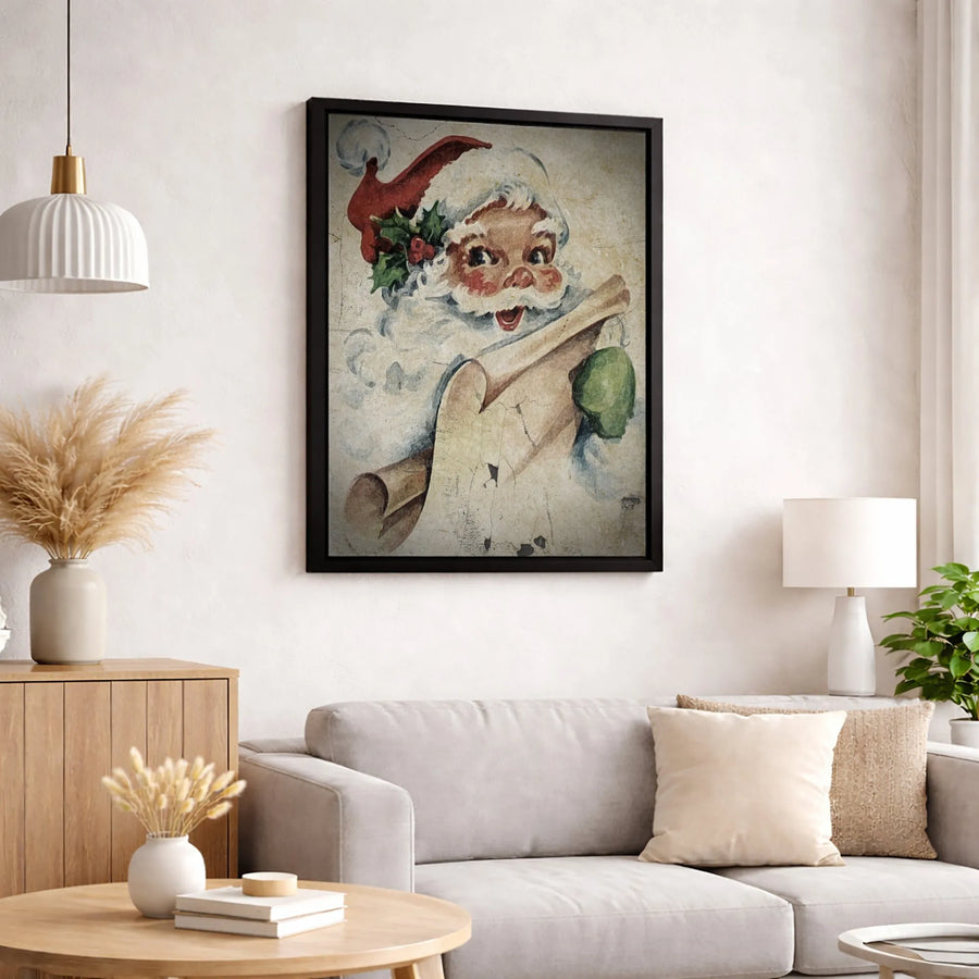 Vintage Santa Claus Wall Art | Distressed Christmas Decor | Premium Gallery Canvas | Retro Holiday Gift for Home Office