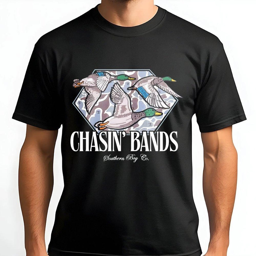 Chasin' Bands Duck Hunting T-Shirt | Mallard Waterfowl Camo Design | Premium 100% Cotton Apparel | Gift for Outdoorsmen and Hunters