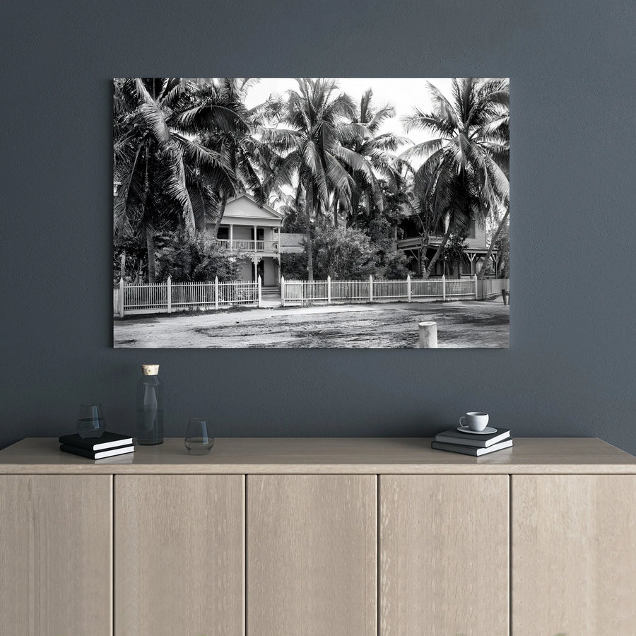 Tropical House Canvas Wall Art | Black and White Palm Tree Photography | 1.25-Inch Gallery Wrap Frame | Coastal Home Decor Gift