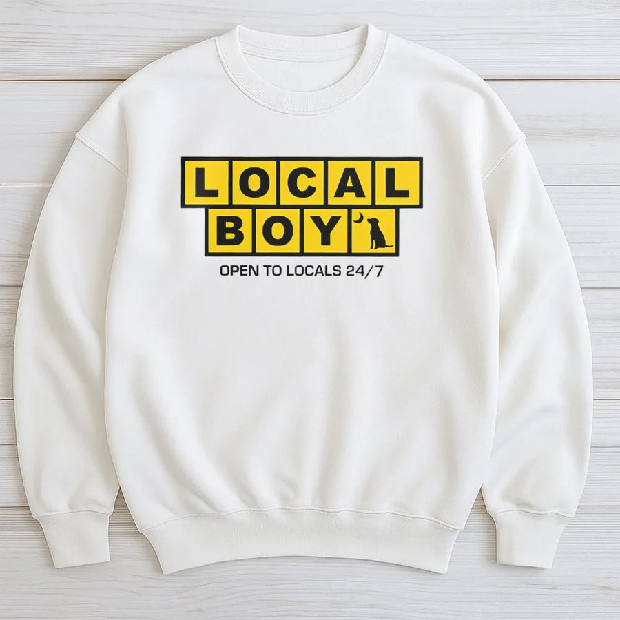 Local Boy Sweatshirt | Funny Retro Typography Design | Premium Cotton Blend Crewneck | Trendy Streetwear Gift for Men and Women