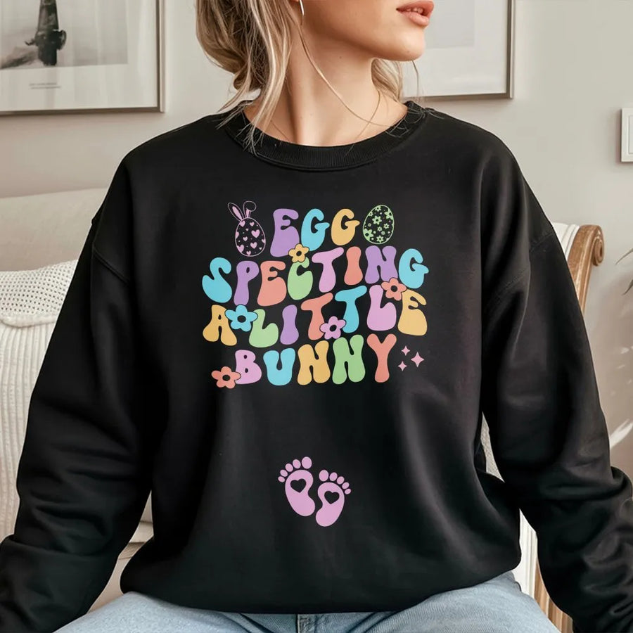 Easter Pregnancy Announcement Sweatshirt | Eggspecting Little Bunny Graphic | Premium Cotton Blend | Gift For Expecting Mom