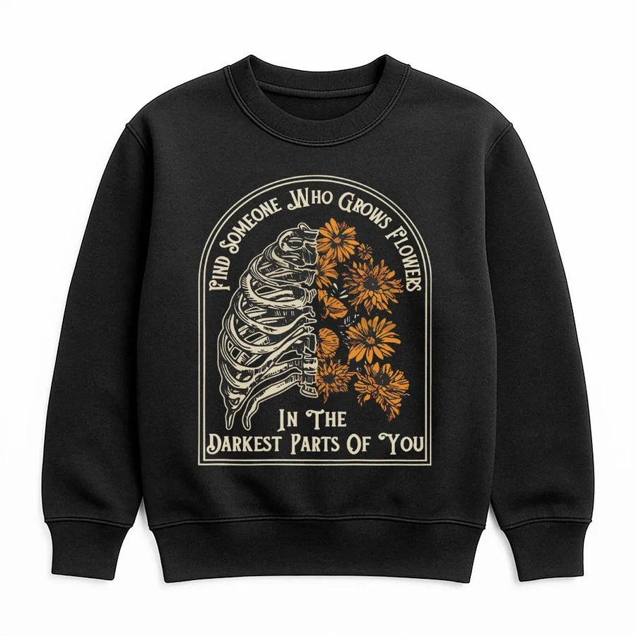 Floral Skeleton Sweatshirt | Vintage Rib Cage Graphic with Flowers | Premium Cotton Tee | Romantic Quote Gift for Dark Academia Fans