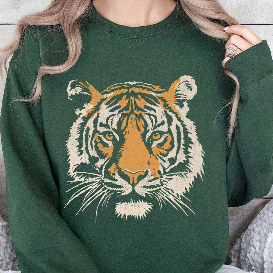 Vintage Tiger Sweatshirt | Retro 90s Wild Cat Graphic | Premium Cotton Blend Crewneck | Animal Lover Gift for Men and Women