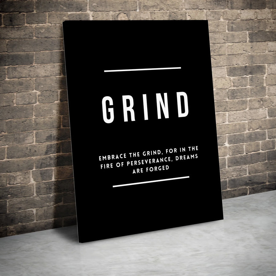 Grind Motivational Wall Art | Minimalist Typography Quote Canvas | Premium Gallery Wrapped Decor | Success Gift for Office or Gym