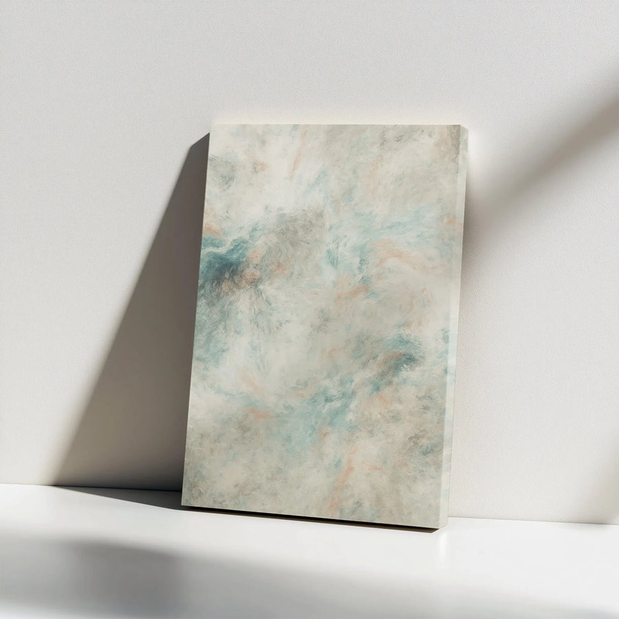 Abstract Canvas Wall Art | Muted Teal and Peach Brushstrokes | Premium Gallery Wrap Print | Modern Minimalist Home Decor for Living Room