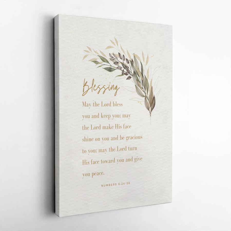 Numbers 6:24-26 Bible Verse Wall Art | Watercolor Foliage Blessing Print | Premium Gallery Wrapped Canvas | Christian Home Decor Gift