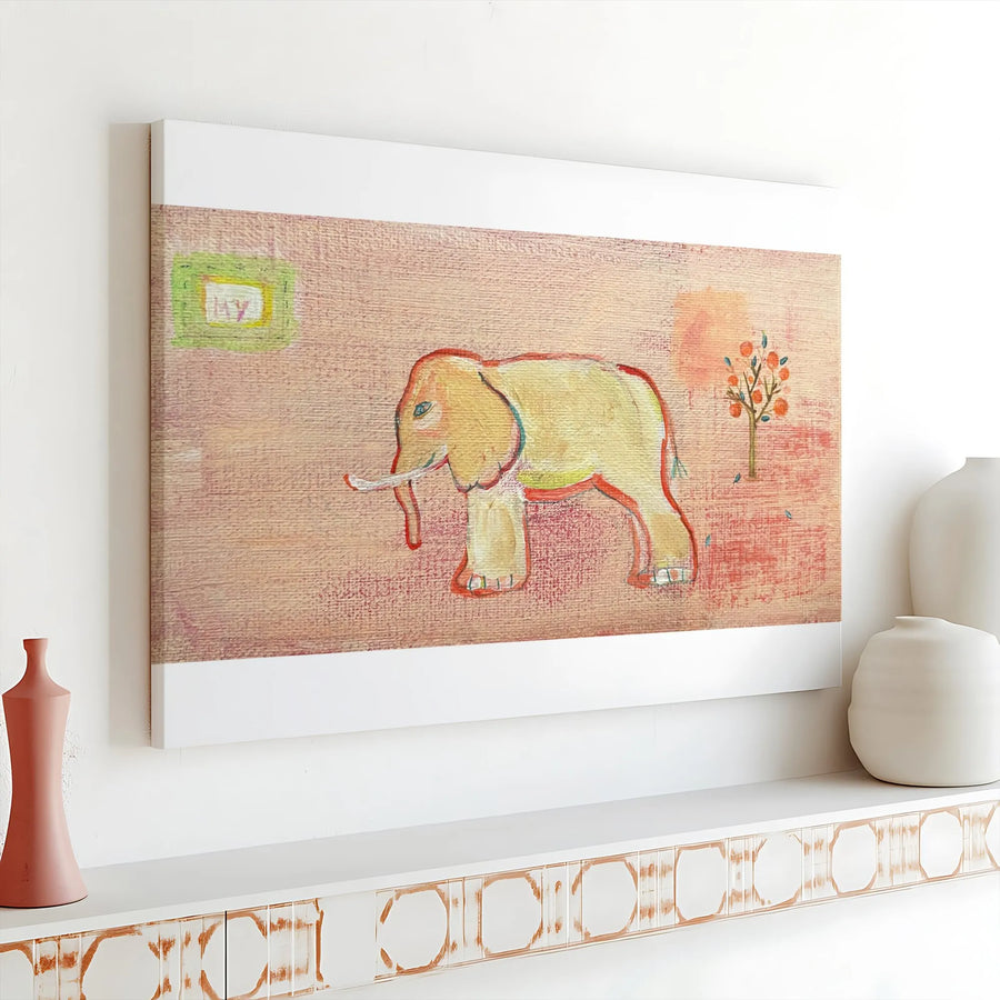 Elephant Canvas Wall Art | Boho Elephant & Orange Tree Illustration | Premium Gallery Wrap Canvas | Nursery Decor Gift