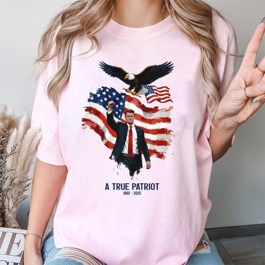 True Patriot Graphic T-Shirt | American Bald Eagle and Flag Design | Premium 100% Cotton Tee | Conservative Republican Gift for Men and Women