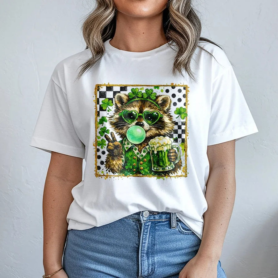 St. Patrick’s Day Raccoon T-Shirt | Funny Irish Beer Drinking Graphic | Premium Cotton Unisex Tee | Gift for Animal Lovers & St. Paddy’s Party