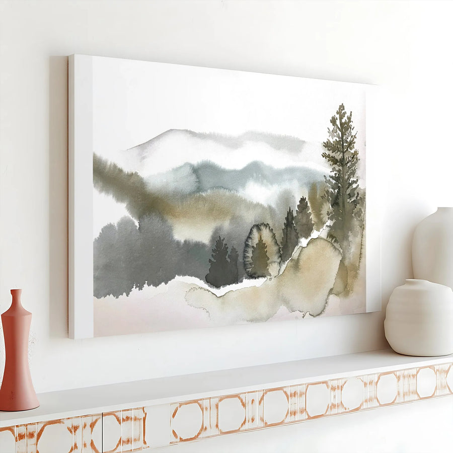 Appalachian Mountain Watercolor Canvas | Misty Forest & Pine Trees Print | Premium Fade-Resistant Ink | Modern Farmhouse Living Room Decor Gift