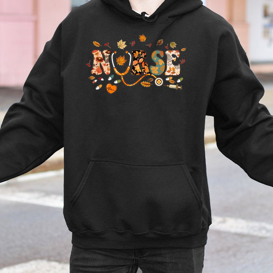 Nurse Fall Hoodie | Autumn Stethoscope Leaf Graphic Design | Premium Cotton-Blend Pullover | Thanksgiving Nursing Student Gift